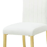 Hols Parson Dining Side Chair Set of 2, Channeled White Fabric, Gold Steel Base-BM353122