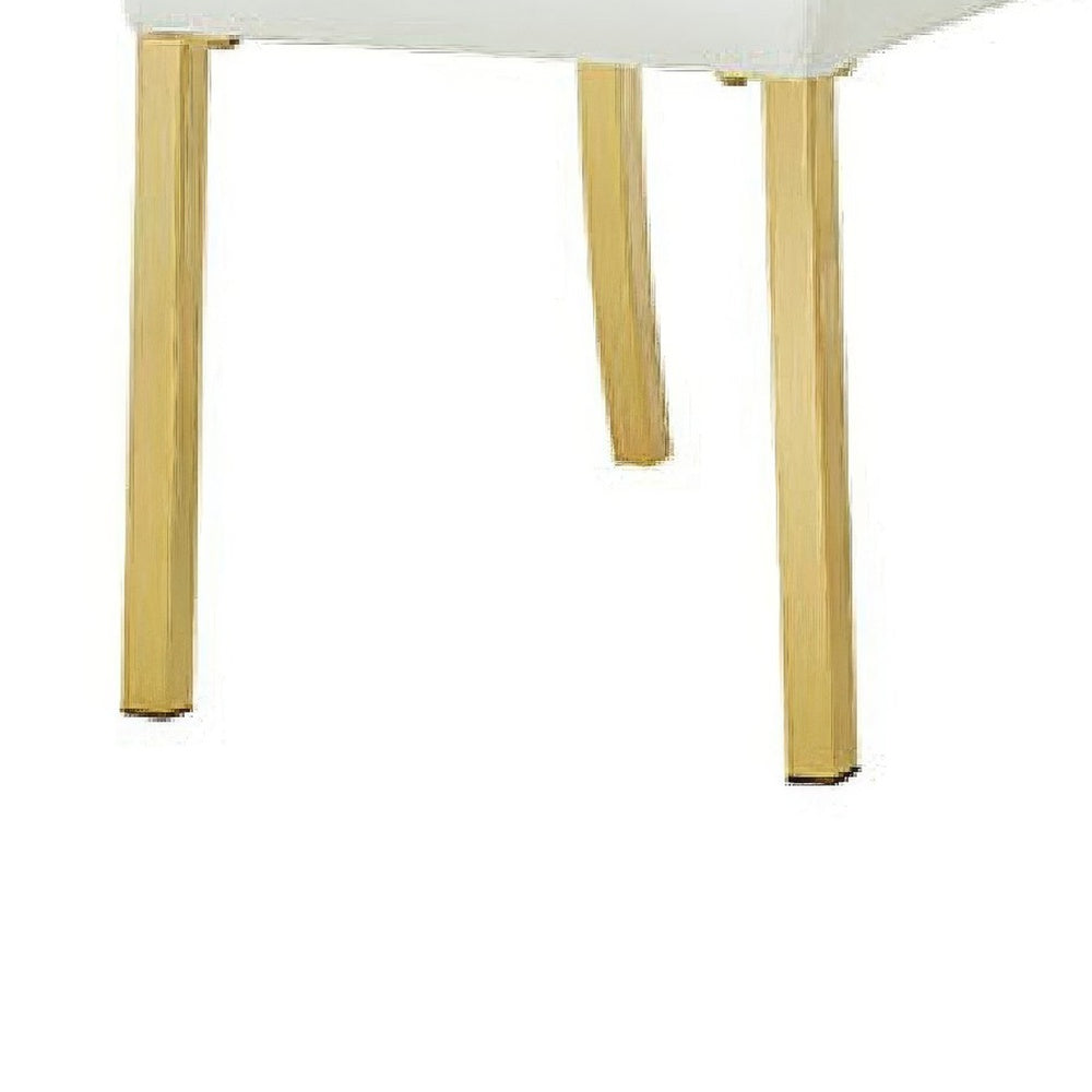Hols Parson Dining Side Chair Set of 2, Channeled White Fabric, Gold Steel Base-BM353122