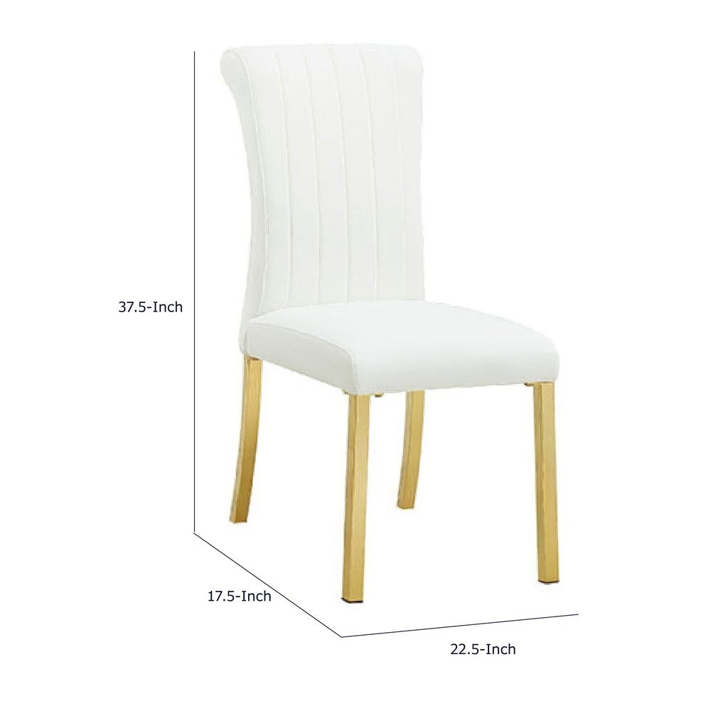 Hols Parson Dining Side Chair Set of 2, Channeled White Fabric, Gold Steel Base-BM353122