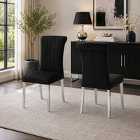 Hols Parson Dining Side Chair Set of 2, Black Fabric, Silver Steel Base-BM353123