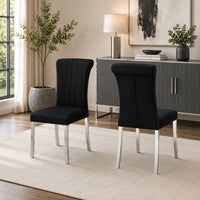 Hols Parson Dining Side Chair Set of 2, Black Fabric, Silver Steel Base-BM353123