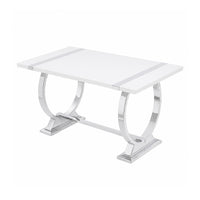 Hols Dining Table, Silver Banding on White Top, O-Shaped Steel Legs 60 Inch-BM353124