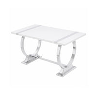 Hols Dining Table, Silver Banding on White Top, O-Shaped Steel Legs 60 Inch-BM353124