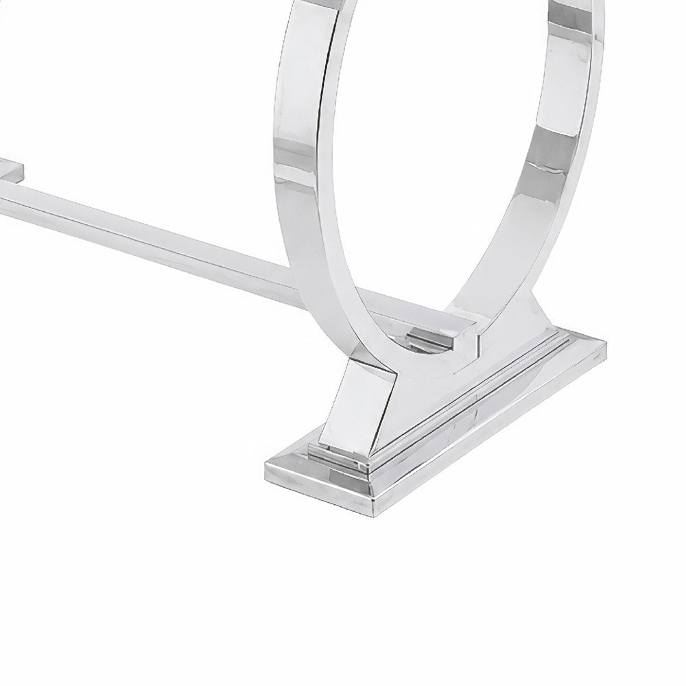 Hols Dining Table, Silver Banding on White Top, O-Shaped Steel Legs 60 Inch-BM353124