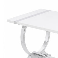 Hols Dining Table, Silver Banding on White Top, O-Shaped Steel Legs 60 Inch-BM353124
