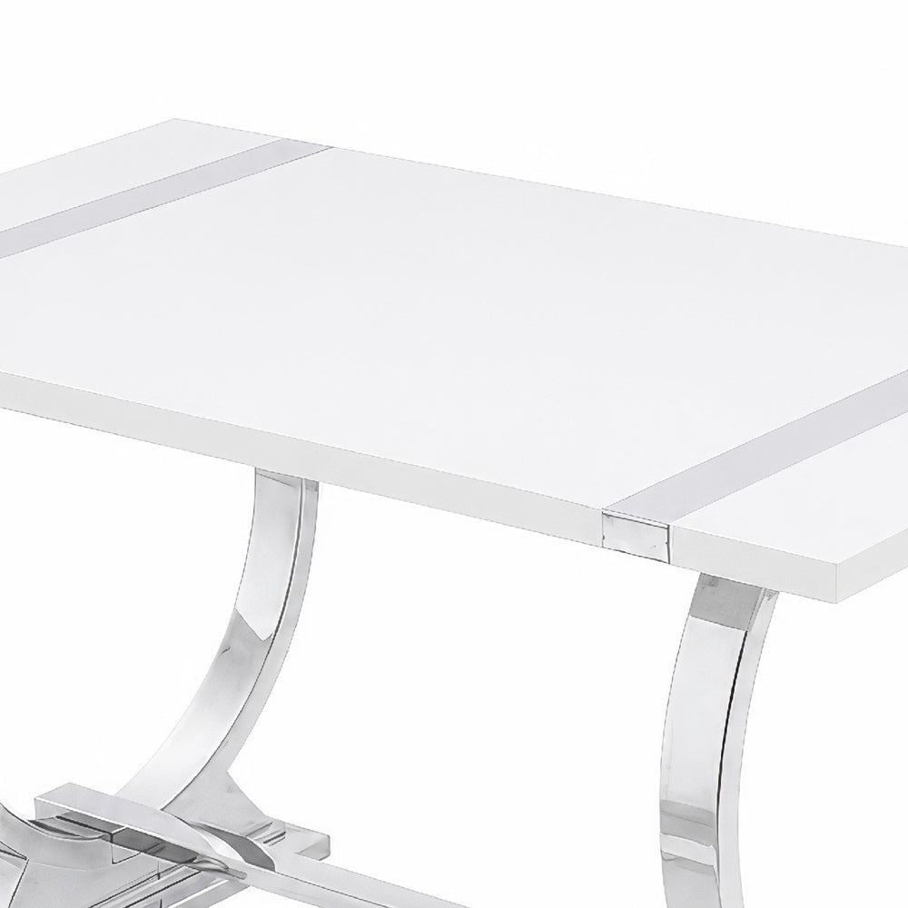 Hols Dining Table, Silver Banding on White Top, O-Shaped Steel Legs 60 Inch-BM353124