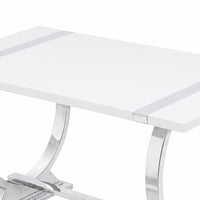 Hols Dining Table, Silver Banding on White Top, O-Shaped Steel Legs 60 Inch-BM353124