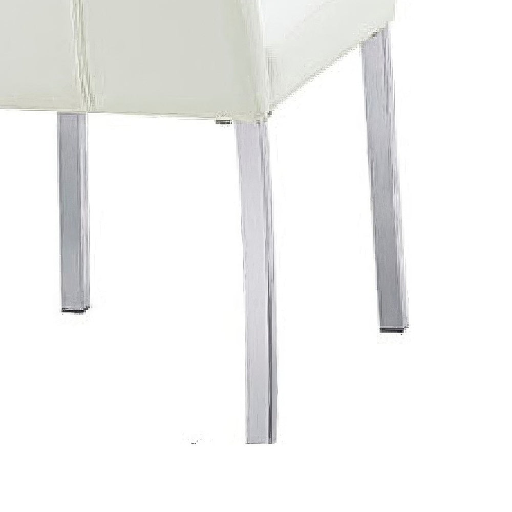 Hols Parson Dining Side Chair Set of 2, White Fabric, Silver Steel -BM353125