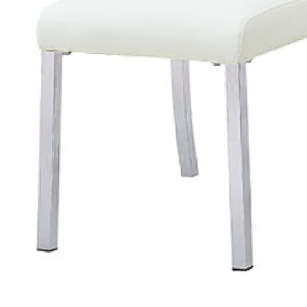 Hols Parson Dining Side Chair Set of 2, White Fabric, Silver Steel -BM353125