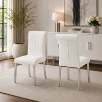 Hols Parson Dining Side Chair Set of 2, White Fabric, Silver Steel -BM353125