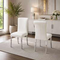 Hols Parson Dining Side Chair Set of 2, White Fabric, Silver Steel -BM353125