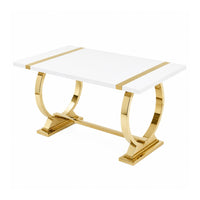 Hols Dining Table, Gold Banding on White Top, O-Shaped Steel Legs 80 Inch-BM353126