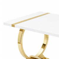 Hols Dining Table, Gold Banding on White Top, O-Shaped Steel Legs 80 Inch-BM353126