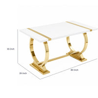 Hols Dining Table, Gold Banding on White Top, O-Shaped Steel Legs 80 Inch-BM353126