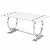 Hols Dining Table, Silver Banding on White Top, O-Shaped Steel Legs 80 Inch-BM353127