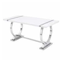 Hols Dining Table, Silver Banding on White Top, O-Shaped Steel Legs 80 Inch-BM353127