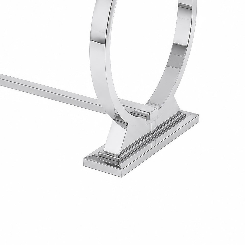 Hols Dining Table, Silver Banding on White Top, O-Shaped Steel Legs 80 Inch-BM353127