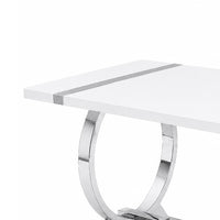 Hols Dining Table, Silver Banding on White Top, O-Shaped Steel Legs 80 Inch-BM353127