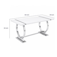 Hols Dining Table, Silver Banding on White Top, O-Shaped Steel Legs 80 Inch-BM353127