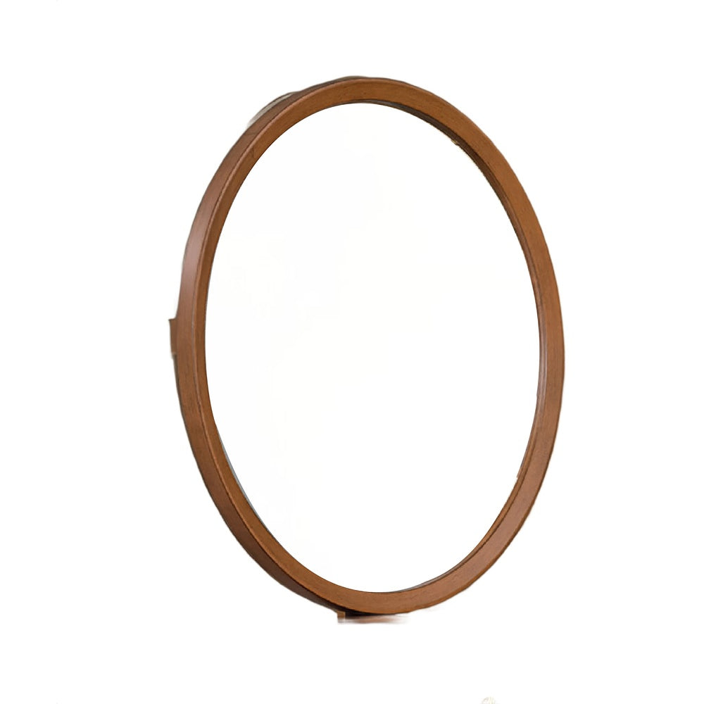 Urne Dresser Mirror, Framed Design, Walnut Brown Wood, 36 Inch Round-BM353130