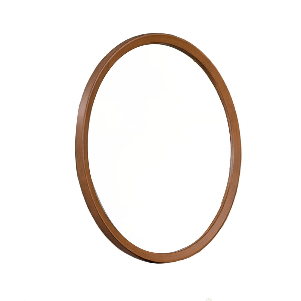 Urne Dresser Mirror, Framed Design, Walnut Brown Wood, 36 Inch Round-BM353130