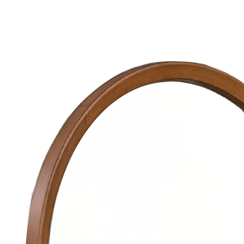 Urne Dresser Mirror, Framed Design, Walnut Brown Wood, 36 Inch Round-BM353130