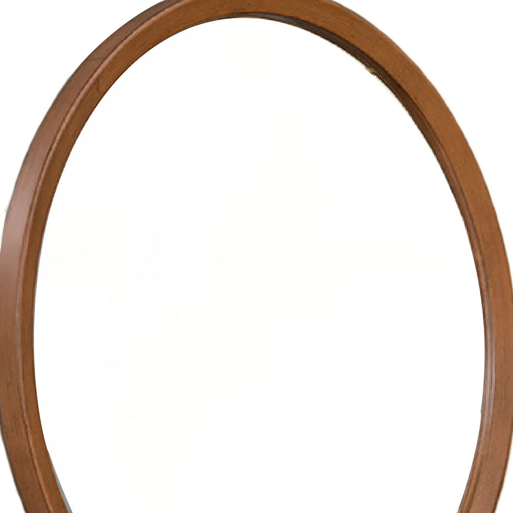 Urne Dresser Mirror, Framed Design, Walnut Brown Wood, 36 Inch Round-BM353130