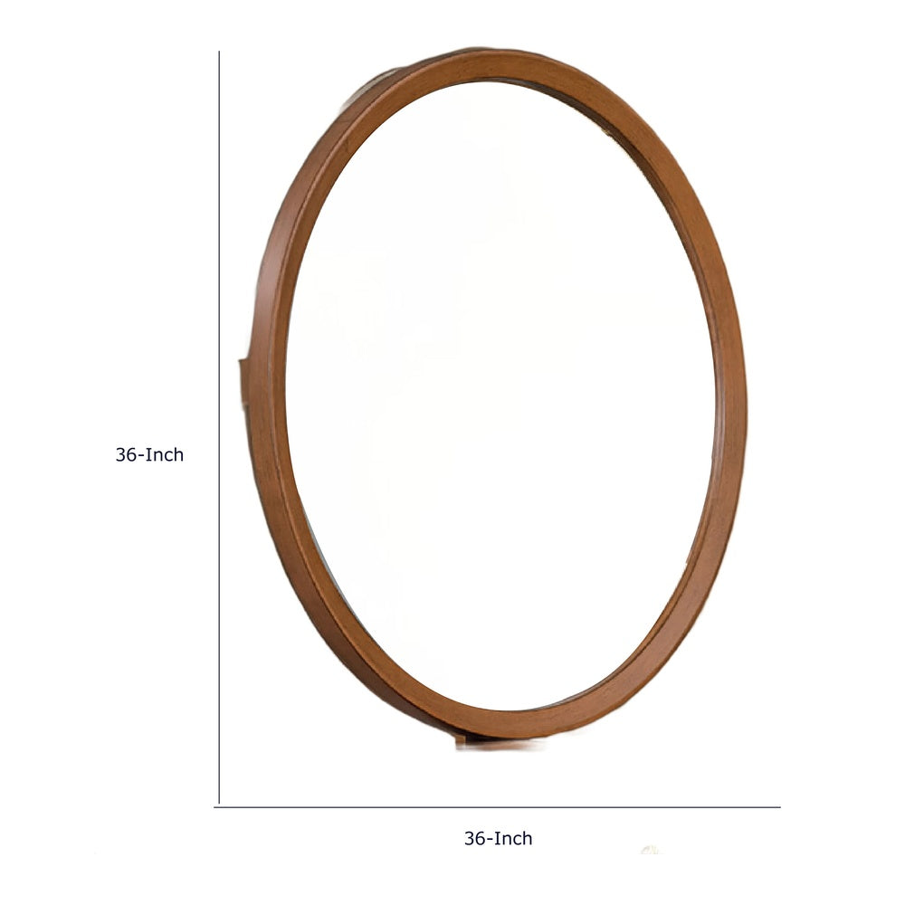Urne Dresser Mirror, Framed Design, Walnut Brown Wood, 36 Inch Round-BM353130