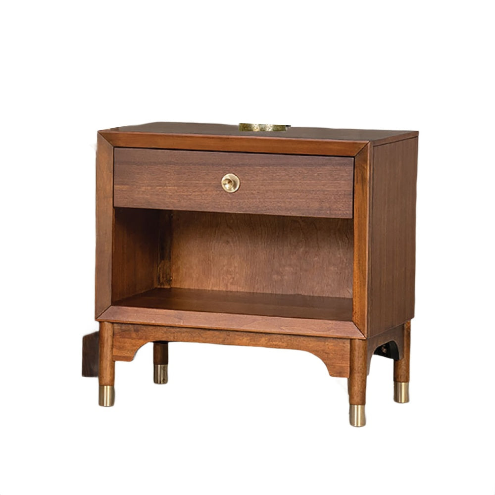 Urne Nightstand, 1 Drawer with Shelf, USB Port and LED, Walnut Brown-BM353131
