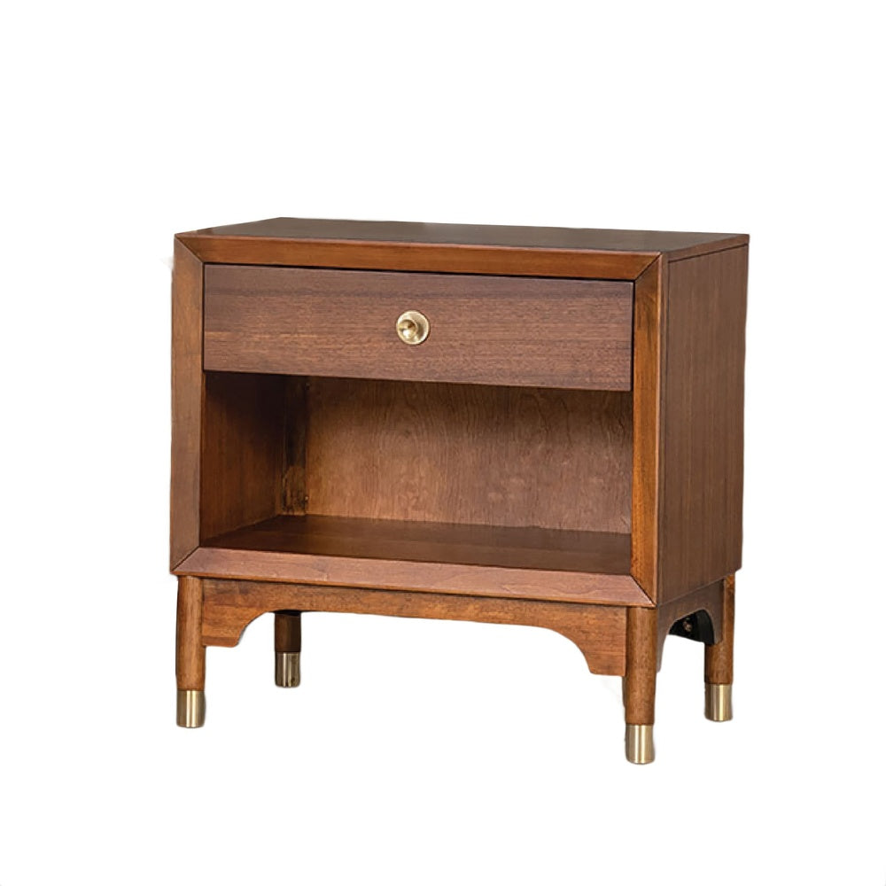 Urne Nightstand, 1 Drawer with Shelf, USB Port and LED, Walnut Brown-BM353131