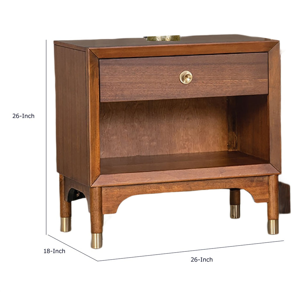 Urne Nightstand, 1 Drawer with Shelf, USB Port and LED, Walnut Brown-BM353131