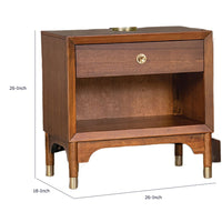 Urne Nightstand, 1 Drawer with Shelf, USB Port and LED, Walnut Brown-BM353131