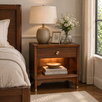 Urne Nightstand, 1 Drawer with Shelf, USB Port and LED, Walnut Brown-BM353131