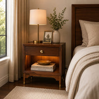 Urne Nightstand, 1 Drawer with Shelf, USB Port and LED, Walnut Brown-BM353131