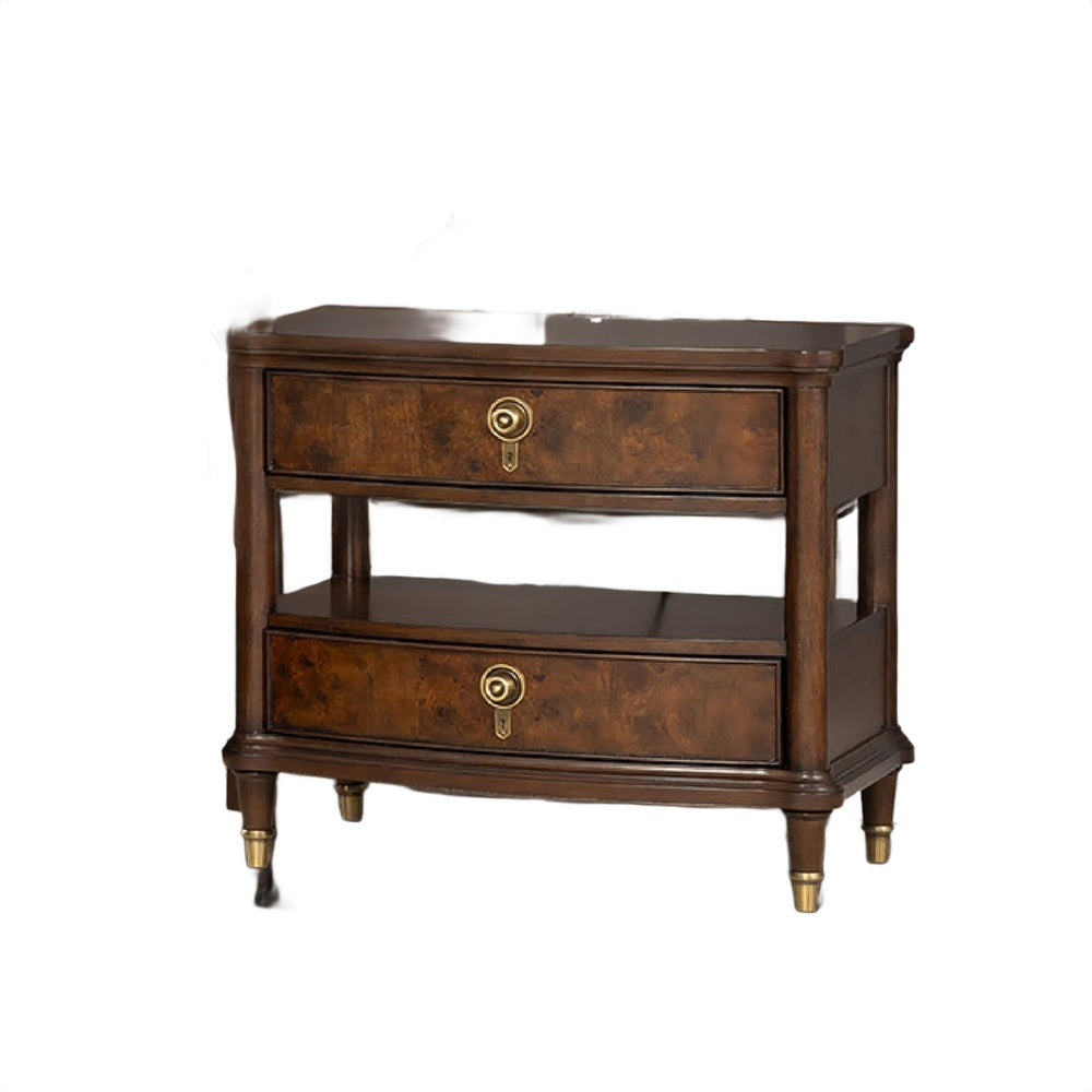 Raam Nightstand, 2 Drawers, 1 Shelf, Gold Capped Legs, Dark Cherry Brown-BM353134