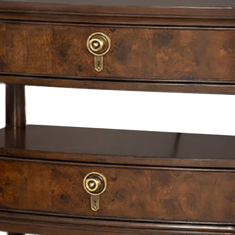 Raam Nightstand, 2 Drawers, 1 Shelf, Gold Capped Legs, Dark Cherry Brown-BM353134