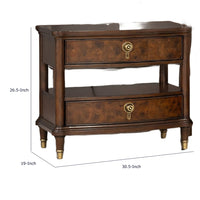 Raam Nightstand, 2 Drawers, 1 Shelf, Gold Capped Legs, Dark Cherry Brown-BM353134