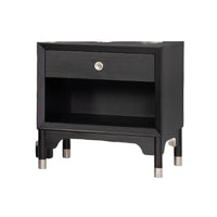 Tora Nightstand, 2 USB Ports, Drawer and Shelf, Silver Capped Legs, Black-BM353135