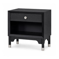 Tora Nightstand, 2 USB Ports, Drawer and Shelf, Silver Capped Legs, Black-BM353135