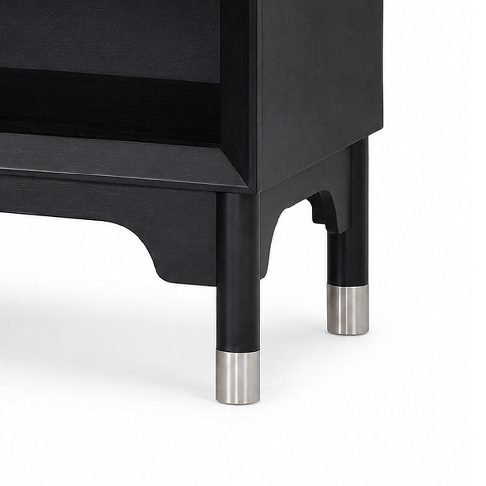Tora Nightstand, 2 USB Ports, Drawer and Shelf, Silver Capped Legs, Black-BM353135