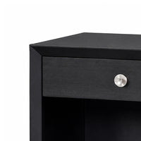 Tora Nightstand, 2 USB Ports, Drawer and Shelf, Silver Capped Legs, Black-BM353135