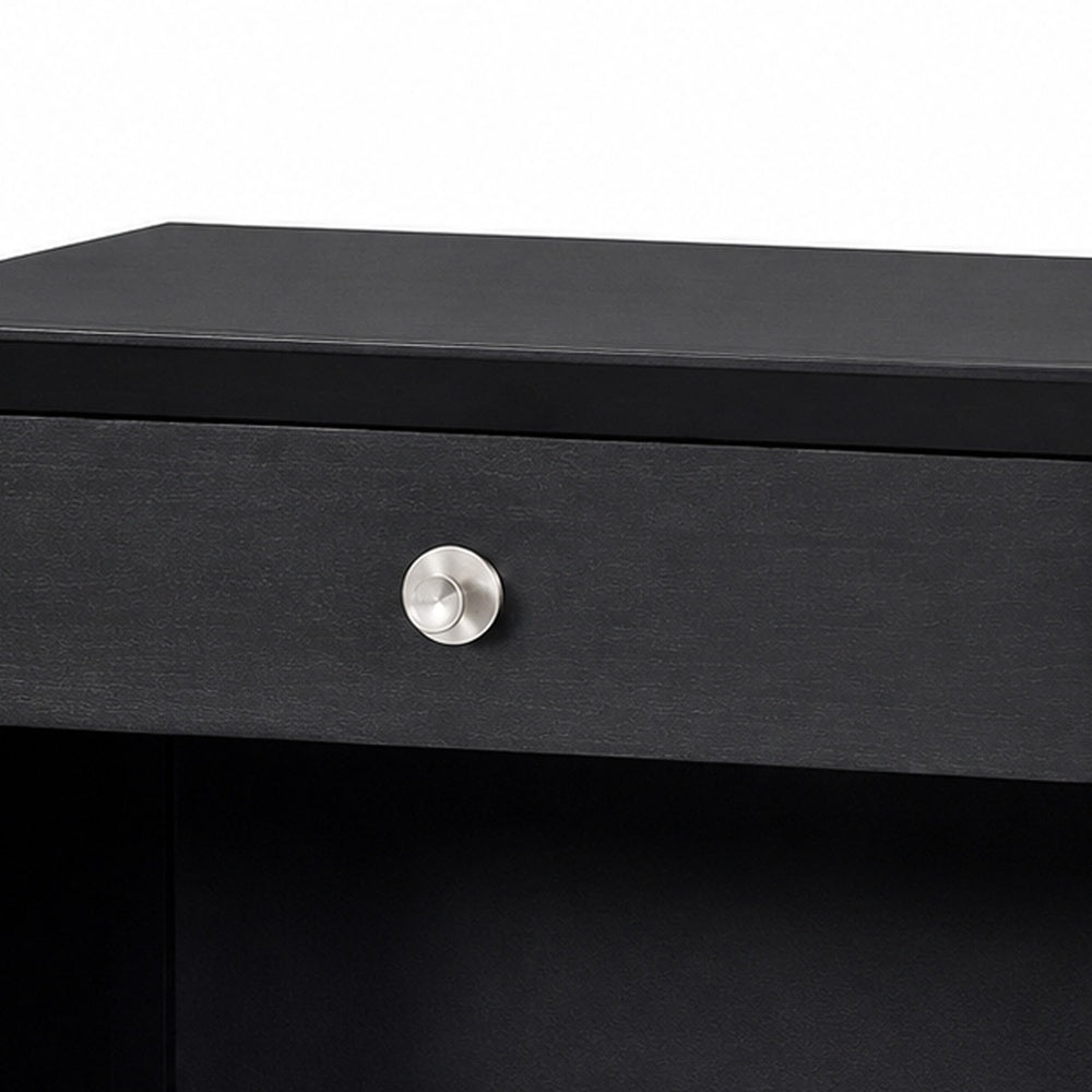 Tora Nightstand, 2 USB Ports, Drawer and Shelf, Silver Capped Legs, Black-BM353135