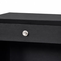 Tora Nightstand, 2 USB Ports, Drawer and Shelf, Silver Capped Legs, Black-BM353135