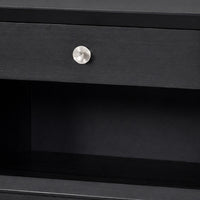 Tora Nightstand, 2 USB Ports, Drawer and Shelf, Silver Capped Legs, Black-BM353135