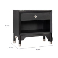 Tora Nightstand, 2 USB Ports, Drawer and Shelf, Silver Capped Legs, Black-BM353135
