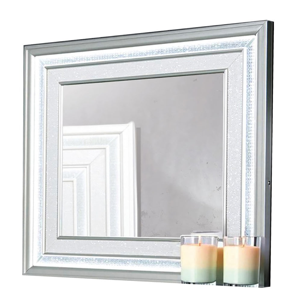 Gala Dresser Mirror, Embedded Crystal Trim w LED, Gray 40x44 Rectangular-BM353138