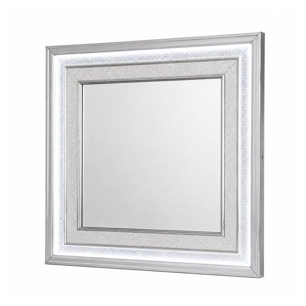 Gala Dresser Mirror, Embedded Crystal Trim w LED, Gray 40x44 Rectangular-BM353138