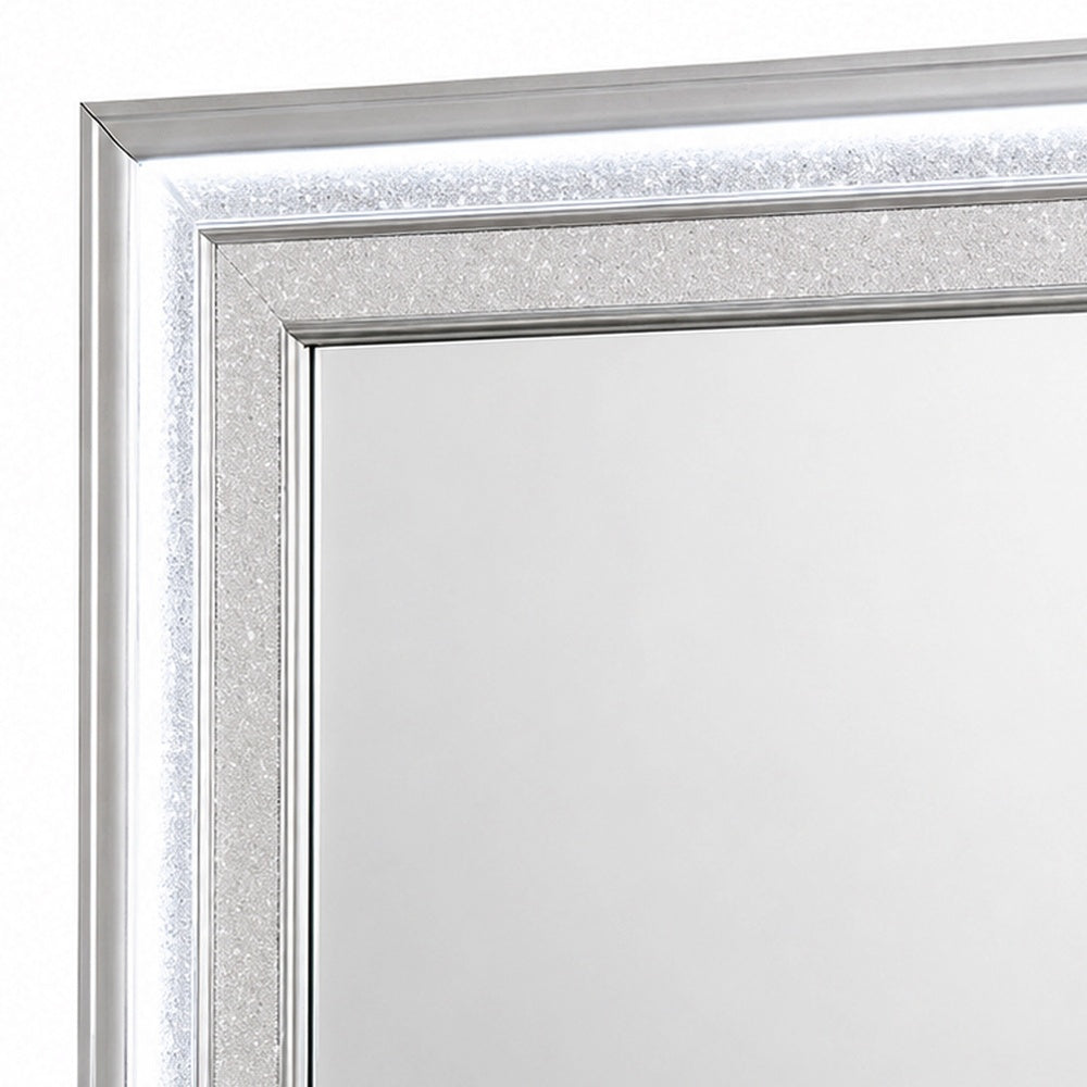 Gala Dresser Mirror, Embedded Crystal Trim w LED, Gray 40x44 Rectangular-BM353138
