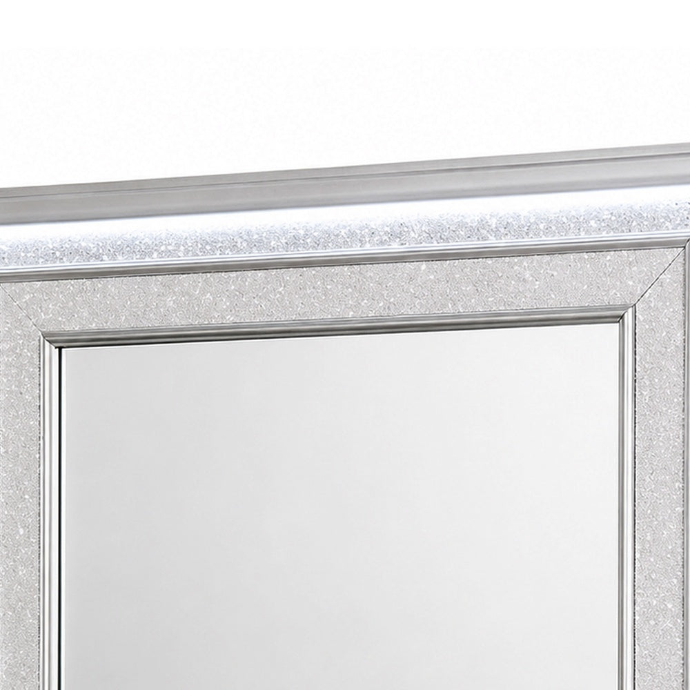 Gala Dresser Mirror, Embedded Crystal Trim w LED, Gray 40x44 Rectangular-BM353138