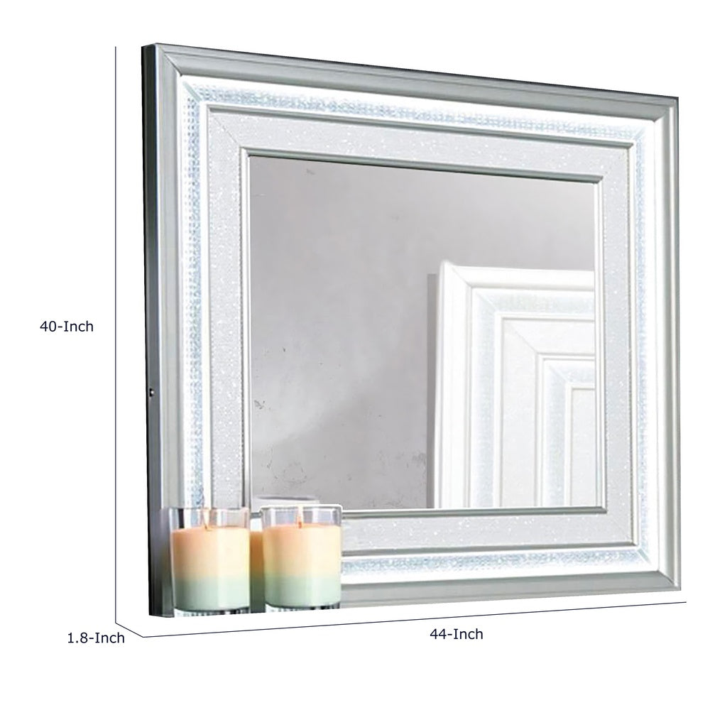Gala Dresser Mirror, Embedded Crystal Trim w LED, Gray 40x44 Rectangular-BM353138